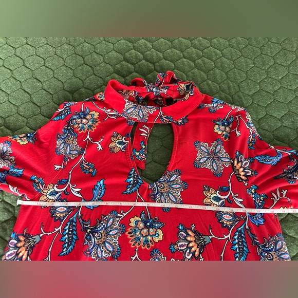 Red Paisley Print Mock Neck Swing Dress - XL - Picture 7 of 7